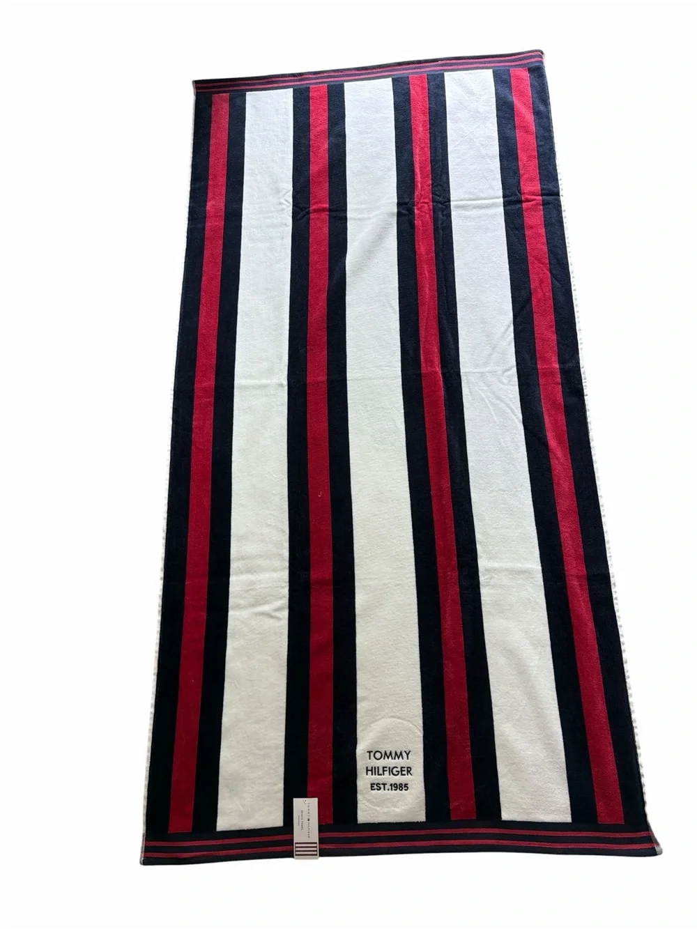 Tommy Hilfiger Chelsea Red Double Sided Stripe Oversize Beach Towel 36x72 Cotton